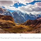 Text: "Kordilleren", "CASARES EDITION", Zahlen 1-30 in Kalenderform. Bild: Schneebedeckte Berge unter blauem Himmel mit Wolken.