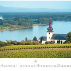 "Nierstein". Kalenderblatt mit Bild von Weinbergen, Kirche, Fluss und bewaldeter Landschaft. Monat April markiert.