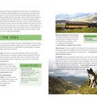 "In the Area", "Zip World", "Adventure Parc", "Centre for Alternative Technology", "Mountain Biking at Coed y Brenin", "Slate Caverns", "Yr Wyddfa". Links und Kontaktinfos zu Aktivitäten in Wales. Oben rechts ist ein Bild von Bergen und einem Hund.