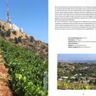 Texte: Besitz/Management Ken York | 3,5 ha | Sorten Malbec, Merlot, Cabernet Sauvignon | 6 Weine. Eine hügelige Landschaft mit Weinanbau nahe einem berühmten Schriftzug.
