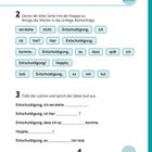 Aufgaben zur Satzbildung mit Wortkarten wie "verstehe", "Entschuldigung", und Lückensätze zum Ausfüllen.