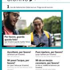 Giorno 3. Bitte lies laut vor. „Per favore, guarda questa foto!“ Zwei Personen, eine hält ein Smartphone.