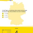 „In zwei Tagen, an Dreikönig, ziehen wieder die Sternsinger von Haus zu Haus.“ Gelbe Karte mit Kalender und Deutschlandkarte.