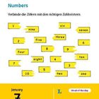 Numbers. Verbinde die Ziffern mit den richtigen Zahlwörtern. January 7 Thursday. Word of the day: ten.