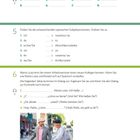 Übungsseite mit Aufgaben zu Telefonzahlen, spanischen Pronomen und Dialogsätzen. Bild: Zwei Männer mit Fahrrad.