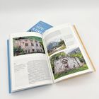 Buchseite mit Text über alte Gebäude. Drei Fotos von verfallenen Bauten in grüner Landschaft. Cover eines Buches darunter.