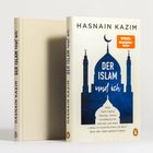 "Der Islam und ich". Dunkelblaue Moschee-Silhouette, gebogenes Minarett und Halbmond auf beigem Hintergrund.