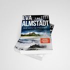 „EVA ALMSTÄDT - DIE LETZTE PREDIGT (Kriminalroman)“ auf Buchcover mit stürmischer Küstenszene, Wellen und Kirche.