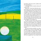 Eine Illustration zeigt eine Landschaft mit grünem Boden, blauem Himmel und einem großen, weißen Ball im Vordergrund.