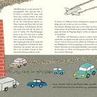 Text beschreibt einen juristischen Fall über Gestank als Menschenrechtsverletzung. Gezeichnet: Flugzeug, Autos, Mauer.