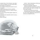 Links Text über Stoffbären, rechts Bär schockiert über Buchinhalt. Unten Illustration: Bär betrachtet aufgeklapptes Buch.