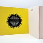 Text in schwarzem Stern auf gelbem Hintergrund: „Ich weiss gar nicht mehr genau, wann das angefangen hat...“ Rechts: „Lilly Burgerberger, Nebensächlichkeiten“.