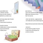 Text beschreibt eine Szene mit Möhrchen, Fenstervorhang, Schritte auf Treppe. Illustration: Bett in offenem Koffer, Pflanze am Fenster.