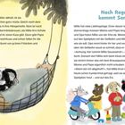 Links sitzt Milla mit ihren Eltern in einer Hängematte. Rechts diverse Tiere, ein Esel liest ein Buch.