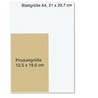 Oben steht "Blattgröße A4, 21 x 29,7 cm". Rechts unten: "Produktgröße 12,5 x 19,0 cm", graues Rechteck links.
