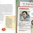 Links eine biblische Erzählung über Kain. Rechts ein „Vermisst!“ Poster von Josef mit einer Illustration.