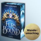 "Fury Bound" von Sable Sorensen, Roman. Wunderschönes, detailreiches, blaues Cover mit goldenen Wölfen und Kristall.