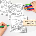 Für Kinder, Teenager und Erwachsene! Illustrationen zum Ausmalen, bunte Stifte, Hände beim Ausmalen.