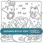 AUFMALBUCH VON ViviTinta. Illustration: Meerjungfrau, Hase, Katze, Fische. Spielerische, kindliche Unterwasserwelt.