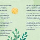 Ein Gedicht mit dem Titel "Von guten Mächten" von Dietrich Bonhoeffer. Illustration mit Sonne, Blättern und dezenten Mustern.
