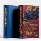 "Der Kodex der Drachen" von S.F. Williamson. Zwei Bücher stehen nebeneinander. Eines mit buntem Drachenbild.