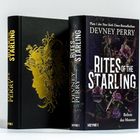 "RITES OF THE STARLING", "DEVNEY PERRY", Blumen und Blätter, goldene Frauensilhouette auf schwarzem Hintergrund.