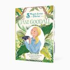 "5 Minute Genius Stories. Jane Goodall. Zehn Geschichten über eine außergewöhnliche Tierforscherin." Illustration mit Frau im Dschungel.