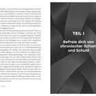 Links: Fließtext über Selbstablehnung und Scham.  
Rechts: Abstrakte Illustration, „TEIL I Befreie dich von chronischer Scham und Schuld“.