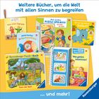 Werbung für Kinderbücher von Ravensburger. Bücher mit bunten Covern, Tieren, Spielen und Aktivitäten für Kinder.