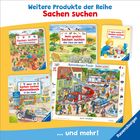 Es zeigt fünf Ravensburger-Produkte der Reihe "Sachen suchen" mit bunten Illustrationen für Kinder.