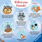 "Willi & seine Freunde!" mit Texten zu Uwe, Willi, Alice, Prinzessin Eugenie von Grün, Doris und Sergio mit passenden Illustrationen.