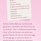 Texte beschreiben Skizzen auf einem Tisch. "Ambers Duft" mit einer Liste von olfaktorischen Eindrücken. Rosa Hintergrund.