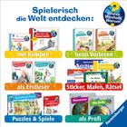 "Spielerisch die Welt entdecken" zeigt Bücher, Spiele und Sticker, in Kategorien wie "mit Klappen", "Erstleser", "Puzzles".