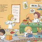 Ein Gedicht beschreibt die Arbeit des Christkindes. Engel fertigen Spielzeug an: sie nähen, hämmern und verpacken Geschenke.