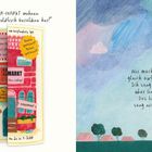 Links ein aufklappbarer Laden mit der Aufschrift "TIER-MARKT". Rechts eine Landschaft mit Wolken und handgeschriebenem Text.