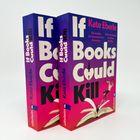 Zwei Bücher "If Books Could Kill" von Kate Eberle. Auf einem lila Cover sind Figuren, die aus einem offenen Buch fallen.