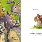 "Die Maus? Mit einem Pfffffft kommt aus der Maus ein laaanger, LAUTER Pups heraus." Links Tierillustrationen, rechts Maus pupst.