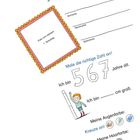 "Das bin ich!", Felder für Vorname, Nachname, Spitzname, Alter, Größe. Kinderzeichnung, drei Kinder, Messlatte.