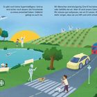 Text: "Es gibt noch keine Superintelligenz. [...] dass sie uns hilft und nicht schadet."

Illustration: Menschen, Roboter, Drohnen, Natur, Technologie.