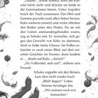 Textausschnitt mit fallenden Obst- und Gemüsestücken und einem strauchelnden Wesen auf dem Rücken liegend.