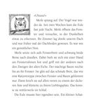 Ein Zitat beschreibt Finn und seine Oma beim Einzug und die Notwendigkeit, Dinge zu reparieren. Blätterdekoration am Rand.