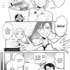 Kapitel 139: Rückkehr. Junge Frau lächelt mit Geschenktüte, Umarmungsszene, Freunde begrüßen Aki und Akira freudig.