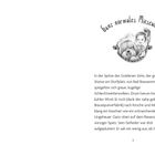 "Text: 'Ganz normales Miesewetter'. Illustration: Ein Mädchen mit einem Hund in Schwarz-Weiß. Text darüber beschreibt Wetter."