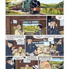 18. August 1939, Grafschaft Devon. Zug fährt durch Landschaft. Innen: Gespräch zwischen Fahrgast, Schaffner und Frau.