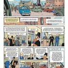 Eine farbige Comic-Seite mit mehreren Panels zeigt Autos und Figuren in einer städtischen Szene mit Dialogen.