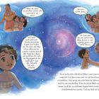 Illustration mit einem Kind und einer älteren Frau im Gespräch über Sterne, umgeben von einem blauen, funkelnden Weltraumhintergrund.
