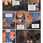 Comic-Stil: Figuren in elegantem Ambiente, viel Dialog; Männer diskutieren ernsthaft; Auto in nächtlicher Szene.