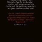 Text zu einer literarischen Geschichte mit fiktivem Paar, Zitat von Clemens J. Setz, auf schwarzem Hintergrund.