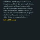 Zitat über Fingerabdrücke und Identität, endet mit "Robert Menasse". Dunkler Hintergrund, gelbe Schrift: "zsolnay.at".