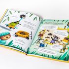 Illustration mit Tieren. Texte: "Da kommt Emu", "Nee", sagt Emu..., "Alle staunen..." und unterhaltsame Dialoge über Häufchen.